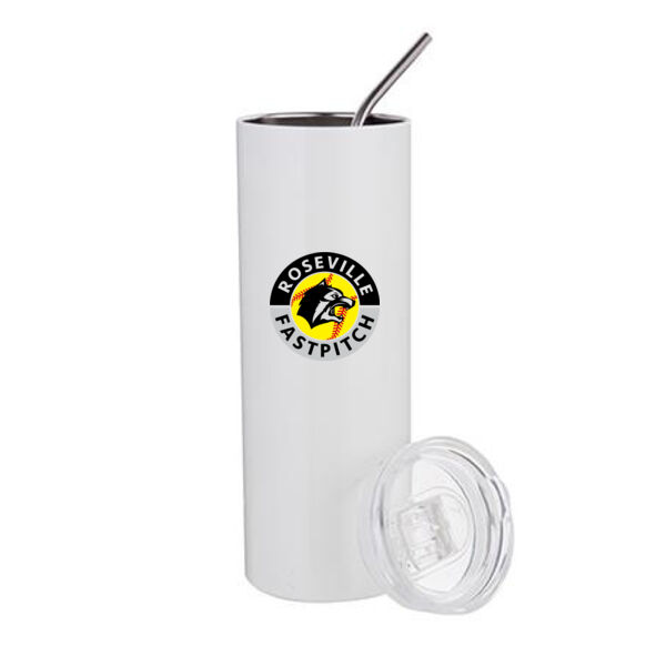 20oz Stainless Steel Tumbler w/ Straw & Lid - Sublimated Logo Thumbnail