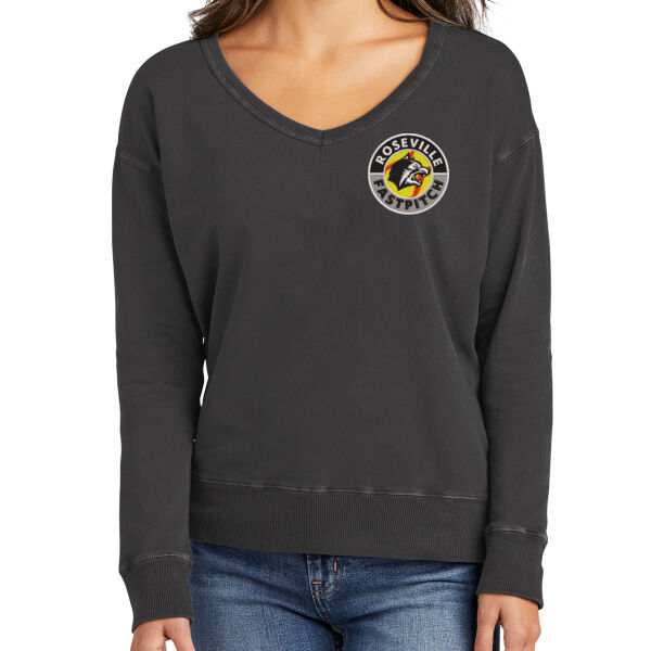 Port & Company® Women's Beach Wash® Garment-Dyed V-Neck Sweatshirt - Embroidered Logo Thumbnail